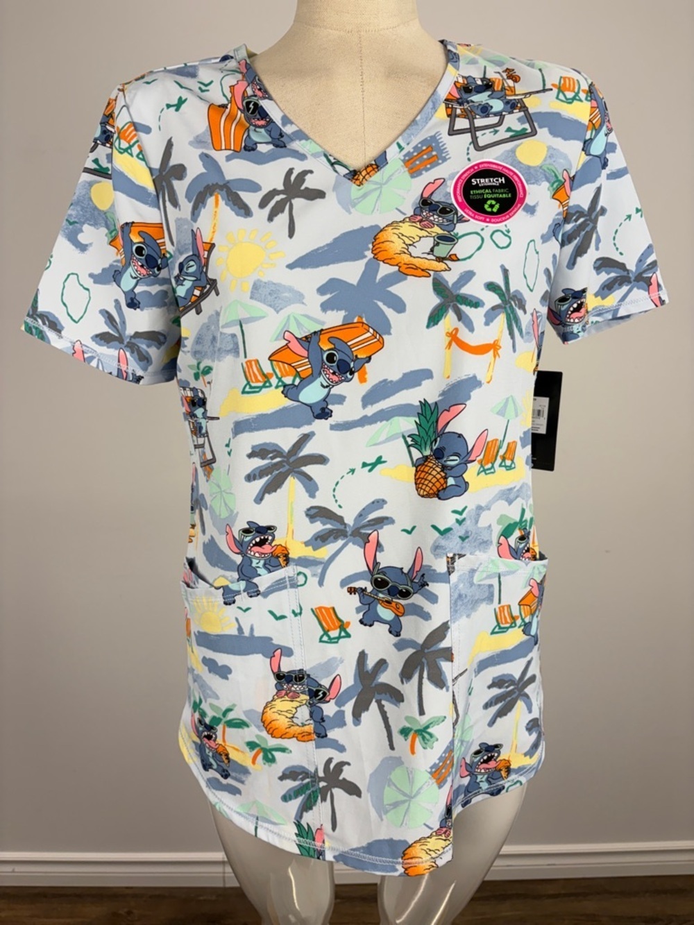 Disney STITCH Tropical Beach Scrub Top XS NWT